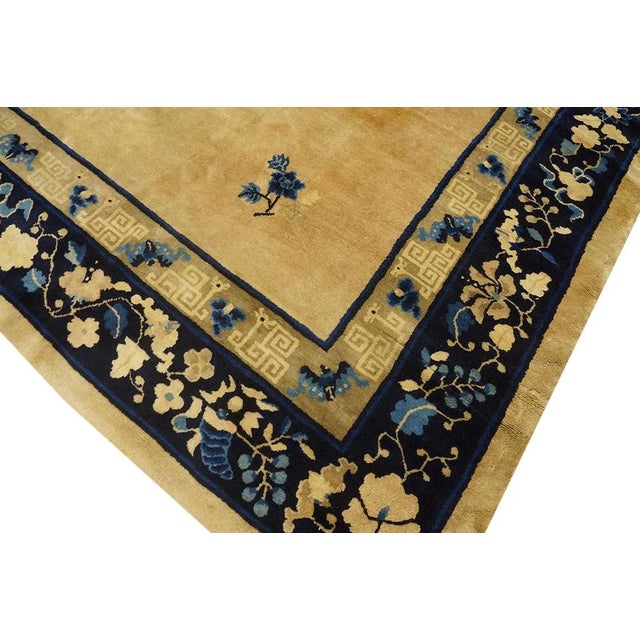 1920s Beige Floral Classic Antique Chinese Peking Carpet 8'10'' X 14' Knotted Wool Rug For Sale - Image 10 of 12