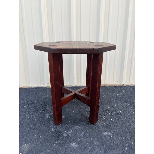 Wood Antique L & Jg Stickley Arts & Crafts Oak Tabouret Table- C. 1910 For Sale - Image 7 of 12