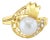 Seashell Shaped Diamond Pearl Ring 14k Yellow Gold, Size 5 For Sale