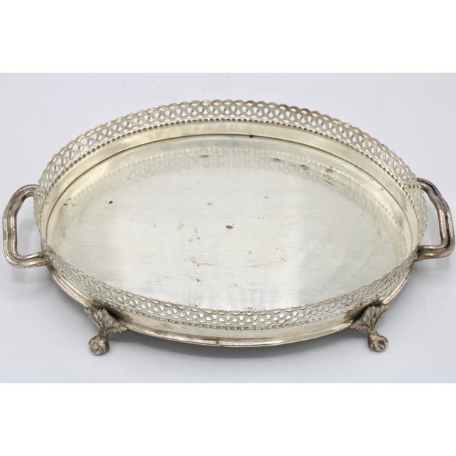 Vintage Silver Plate Footed Tray With Gallery For Sale - Image 11 of 12
