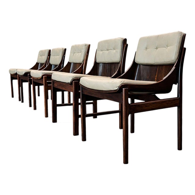 Brazilian Modern Set of Five Rosewood & Leather Dining Chairs, Jorge Zalszupin, Brazil, 1960s For Sale