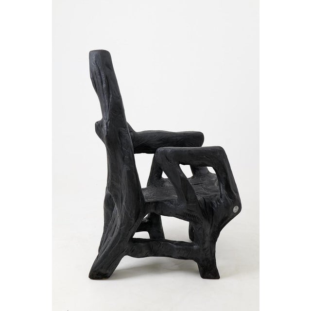 Brutalist Sculptural Armchair in Burnt Oak Wood by Logniture For Sale - Image 10 of 17