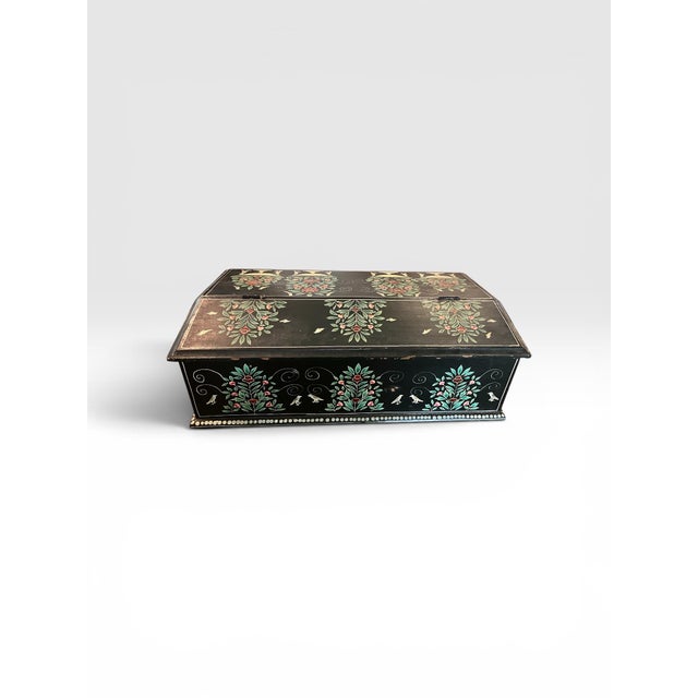 Victorian Vintage Hand Painted Slant Front Correspondence Box. For Sale - Image 3 of 12