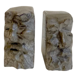 Late 20th Century Cast Stone Face Bookends Signed Strauch - a Pair