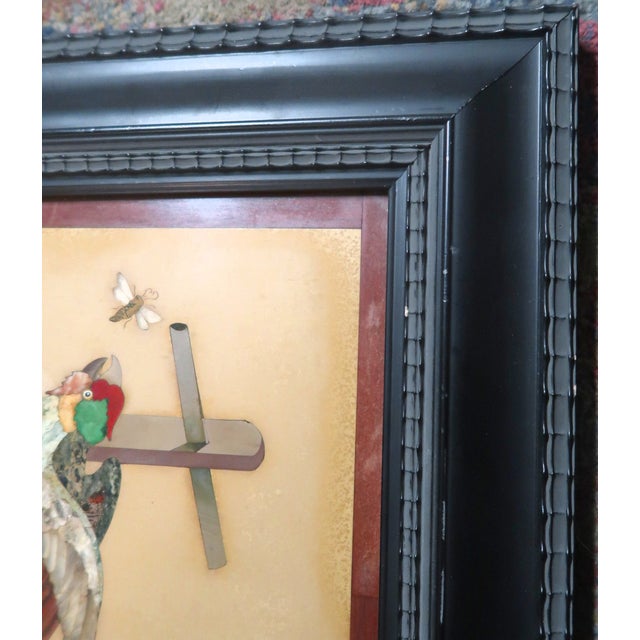Exceptioal Large Pietra Dura (Pietra Dure) Parrot on a Perch Trying to Catch a Fly - Italian, Vintage or Older. For Sale - Image 12 of 13