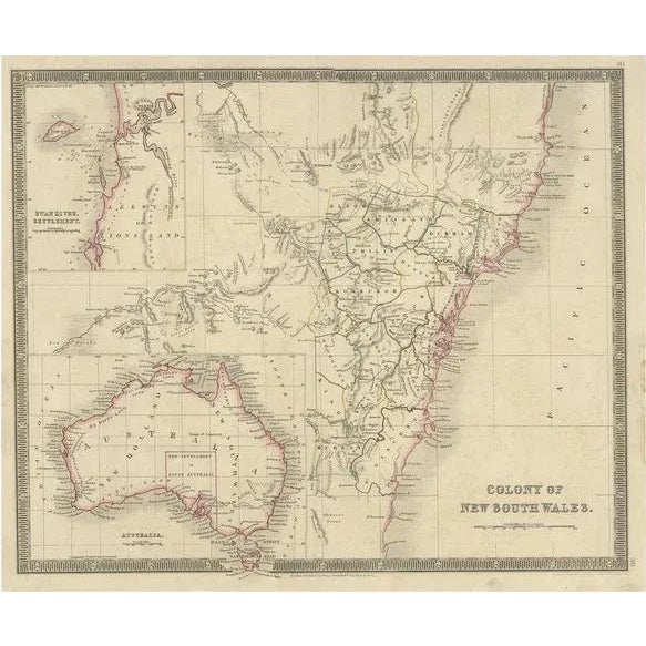 Mid 19th Century Antique Map of New South Wales with Inset Maps of Australia and Swan River, 1854 For Sale - Image 5 of 5