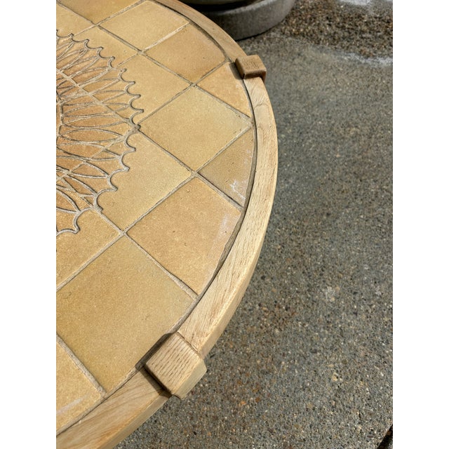 Vintage Round Carved Wood Coffee Table With Tiled Inlay Top For Sale - Image 15 of 16