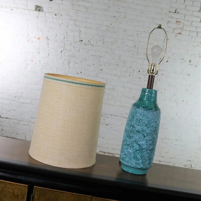 Mid 20th Century Mid Century Modern Table Lamp Large Turquoise Lava Glaze Ceramic After Fantoni For Sale - Image 6 of 13