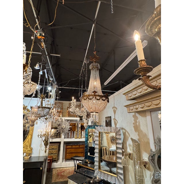 Transparent 19th Italian Gilt Bronze and Crystal Basket Chandelier For Sale - Image 8 of 8