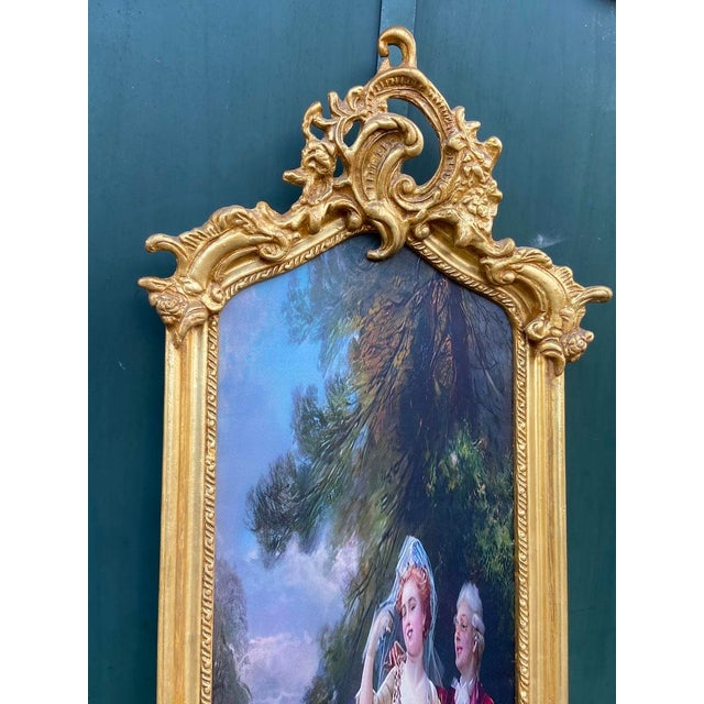 Wood 1980s French Louis XVI Gold Beech Gilded Frame Fabric Wall Art For Sale - Image 7 of 8