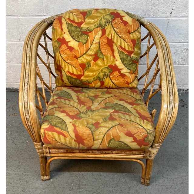 Mid-Century Modern Vintage Ficks Reed Style Rattan Lounge Chair and Ottoman For Sale - Image 3 of 15