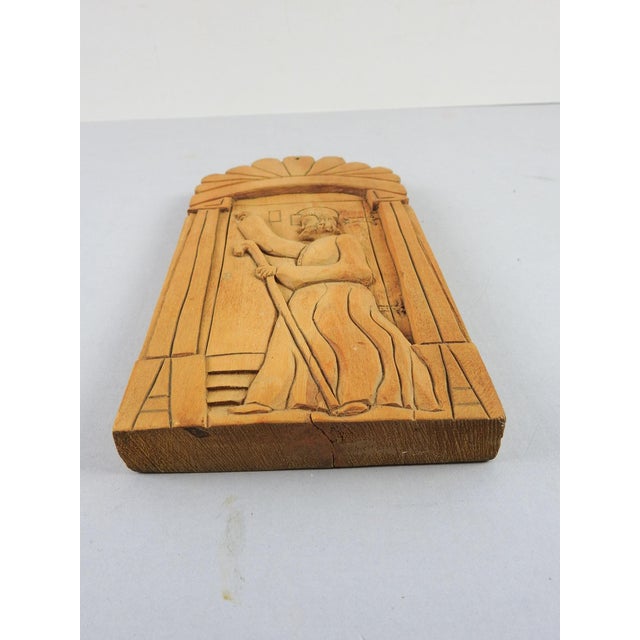 1950's hand carved folk art wood relief carving with saint retablo by Fritz Rummler (1888-1983) Fredericksburg Texas. He...