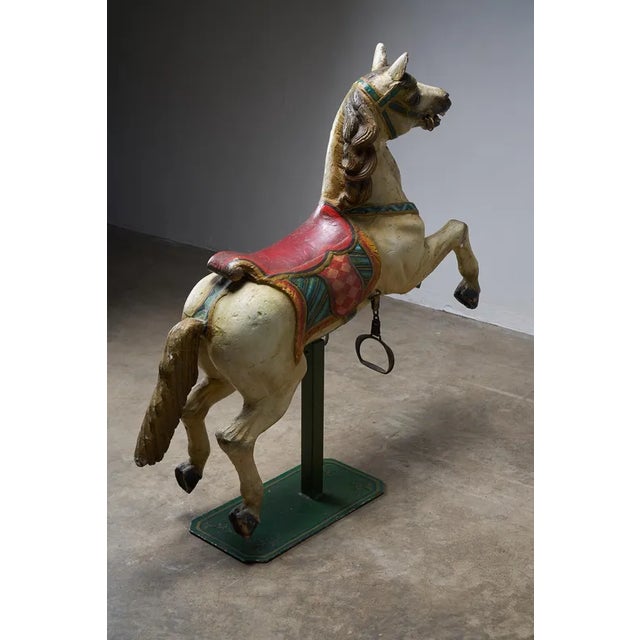 Antique Hand-Painted Wooden Carousel Horse with Saddle, 1920s For Sale - Image 9 of 12