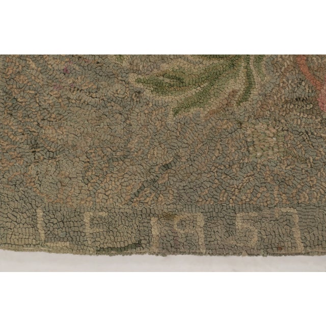 Antique Hooked Rug With Oval Medallion & Pastel Florals in Green - Rug & Kilim For Sale - Image 9 of 11