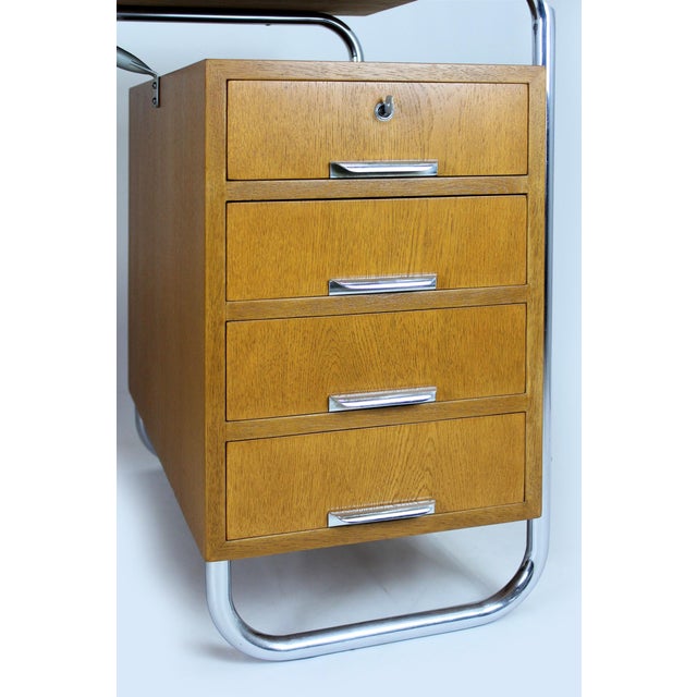 Wood Bauhaus Tubular Steel Desk from Mücke-Melder, Czechoslovakia, 1930s For Sale - Image 7 of 18