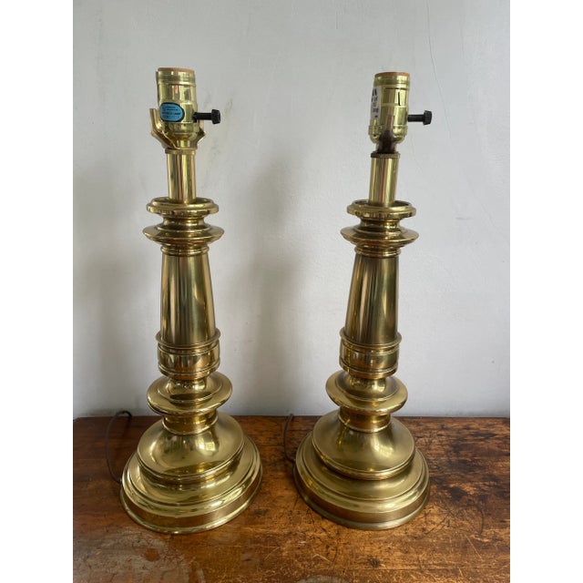 Stiffel Tall Brass Table Lamps - Matching Pair - Heavy | Chairish