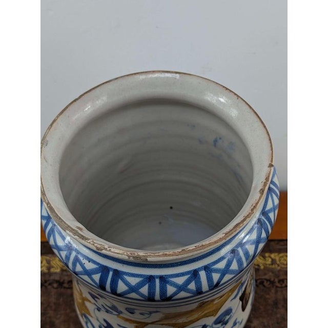 18th Century Sicilian Caltagirone Tin-Glazed Albarello with Fish Decoration For Sale - Image 10 of 13