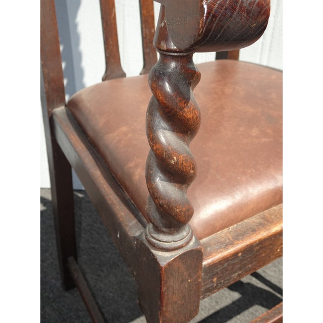 Vintage French Country Brown Oak Barley Twist Arm Chair For Sale - Image 12 of 16