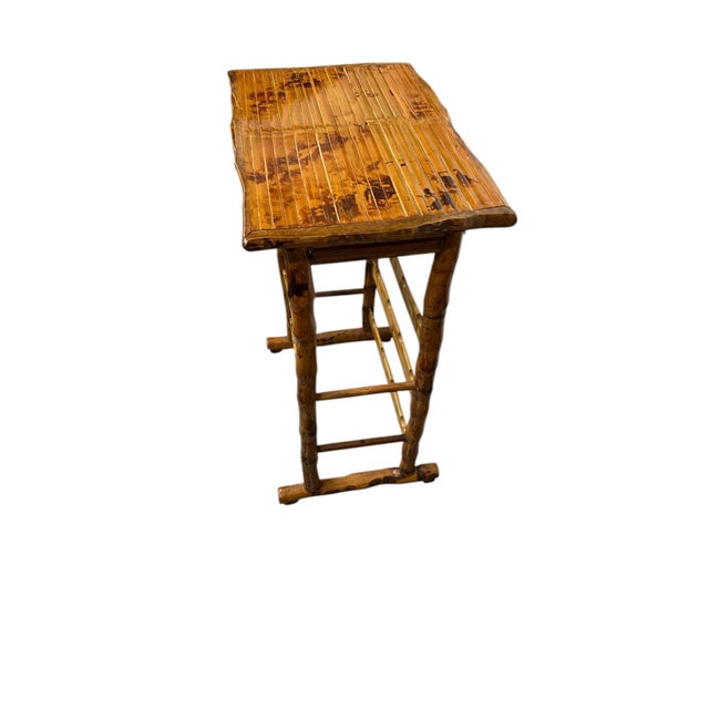 Vintage Burnt Bamboo Wine Rack Side or Serving Table For Sale - Image 4 of 4