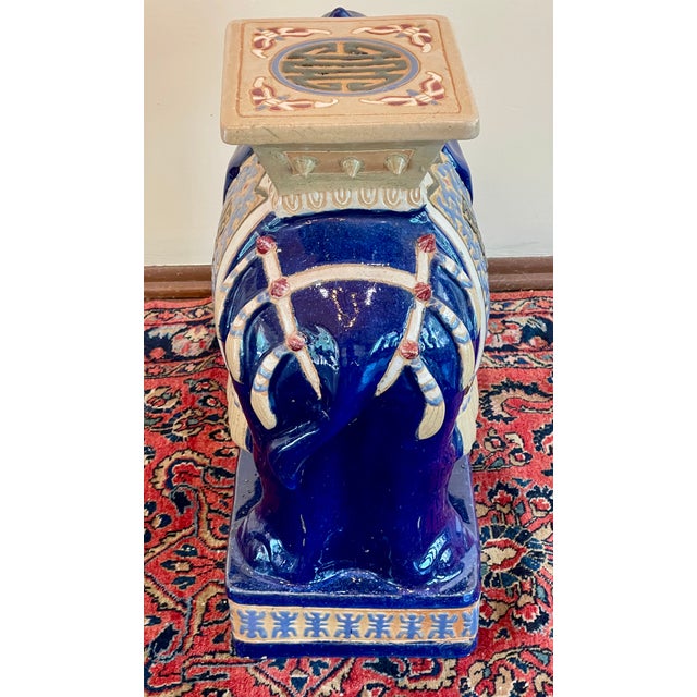 Ceramic Vintage Ceramic Elephant Garden Stool/ Table/ Plant Stand For Sale - Image 7 of 12
