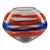 Stunning Italian Hand-Blown Art Glass Oval Shape Red & Blue Horizontal Bands Vase For Sale