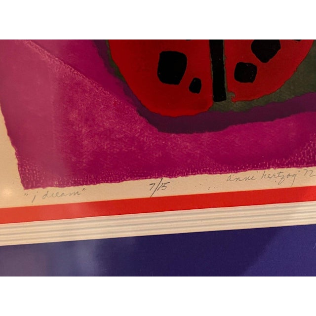 1970s Anne Herzog 1972 Signed Print "I Dream" 7/15 Vintage Modernist Ladybug Artwork For Sale - Image 5 of 6