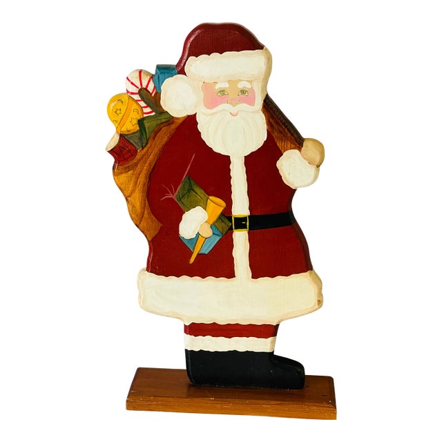 Cute Vintage Retro Santa Claus Wood Display Sign For Sale