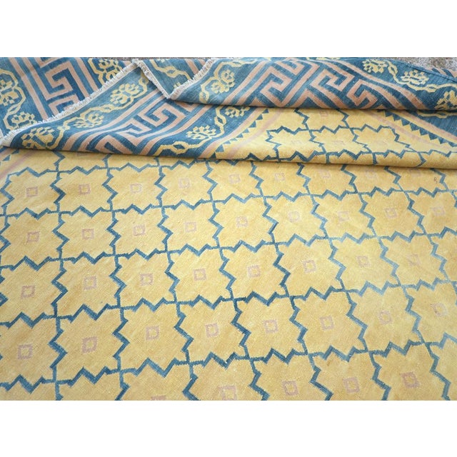 Sky Blue Galerie Shabab Collection Mid-20th Century Indian Flatweave Dhurrie Carpet For Sale - Image 8 of 8
