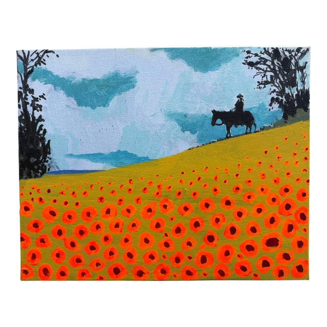 Cowboy Above a Field of Poppies Acrylic Painting by Joseph Christy For Sale