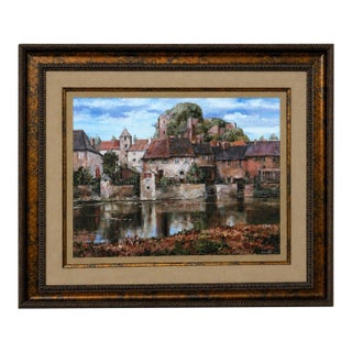 Late 20th Century Robert Duval European Village Landscape Print in Decorative Arts, Inc. Designer Frame For Sale