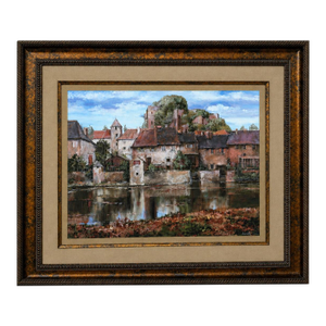 Late 20th Century Robert Duval European Village Landscape Print in Decorative Arts, Inc. Designer Frame