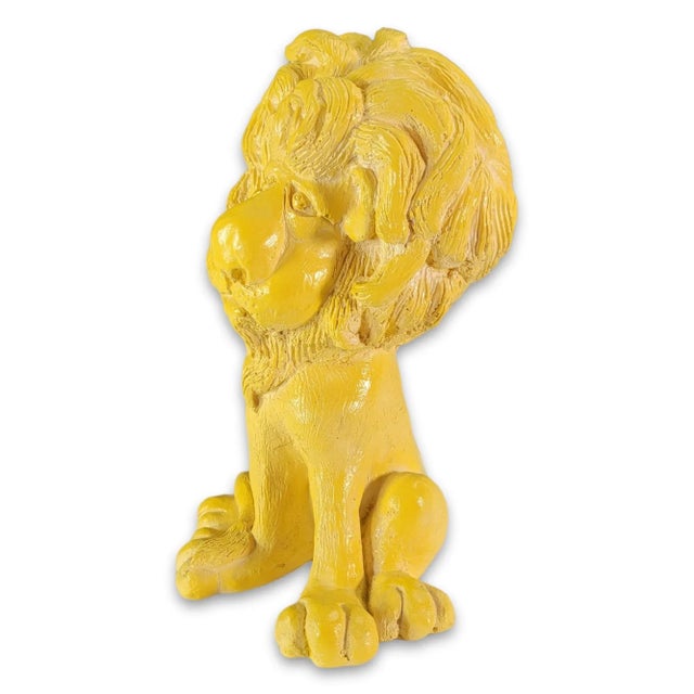 Mid-Century Modern Vintage Large Yellow Male Lion Chalkware Figurine 1970's Cute! For Sale - Image 3 of 13