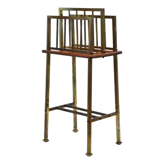 Edwardian Brass & Mahogany Canterbury Newspaper Magazine Rack For Sale