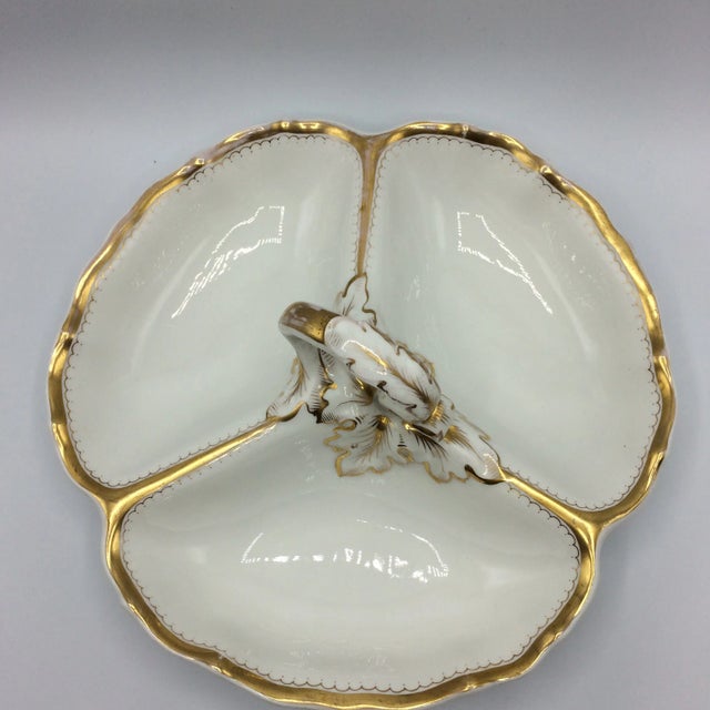 Rococo K P M Divided Dish With Gold and Acanthus Leaves Handle Antique For Sale - Image 3 of 12