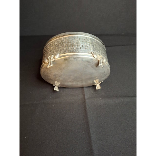 Vintage Silver Plated Etrog Box Brick Basketweave Sukkot Judaica Hebrew Inscribed 124 Mark For Sale - Image 9 of 18
