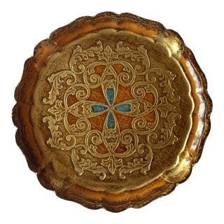 Vintage Mid 20th Century Italian Florentine Wood Tray For Sale