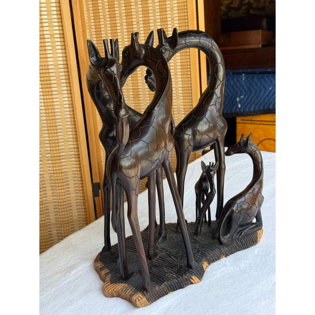 Vintage African Hand-Carved Ebony Wood Intertwined Giraffe Herd For Sale - Image 9 of 15