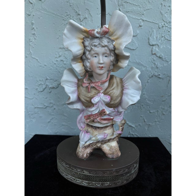 White Antique Rococo Revival Porcelain Figural Table Lamps Pair, Hand-Painted, Early 20th Century For Sale - Image 8 of 12