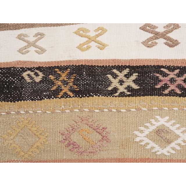 Turkish 1970s Vintage Handmade Wool Cotton Beige Runner Rug For Sale - Image 3 of 11