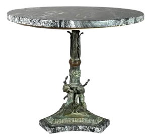 French Figural Bronze and Marble Gueridon Table