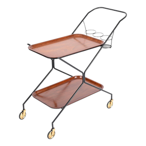 Italian Serving Bar Cart with Bottle Holder in Wood, Metal and Brass, Italy, 1960s