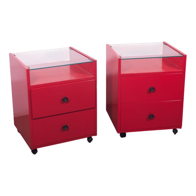 Red Bedside Tables by Carlo De Carli for Sormani, 1970s, Set of 2 For Sale