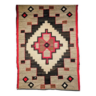 Vintage Native American Navajo Rug, Wool & Cotton, Geometric Medallion Design, 3x4 For Sale