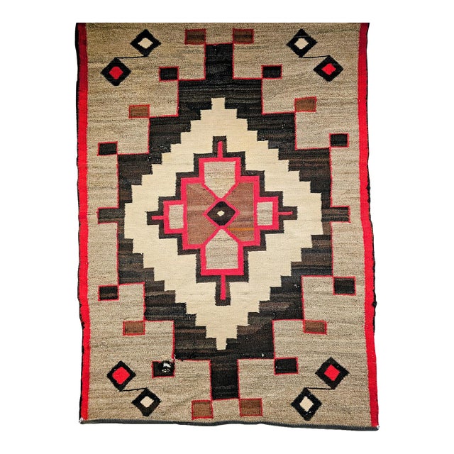 Vintage Native American Navajo Rug, Wool & Cotton, Geometric Medallion Design, 3x4 For Sale