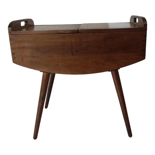 1960s Vintage Solid Wood Petite Danish Sewing Box For Sale