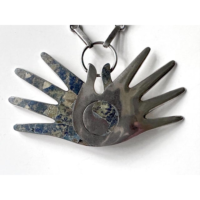 Silver Mexican Modern Silver Necklace with Large Hand Pendent William Spratling For Sale - Image 8 of 10
