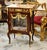 Wood Louis XV Marquetry Cabinet With Floral Damask Interior & Marble Top For Sale - Image 7 of 9