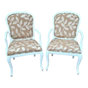 Vintage Faux Bois Carved Dining Chairs - Sets of Two