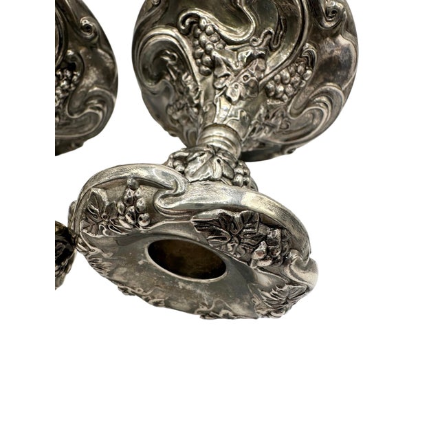 Metal Vintage Godinger Silver-Plate Candlesticks With Boroque Grape and Scroll Design - A Pair For Sale - Image 7 of 12