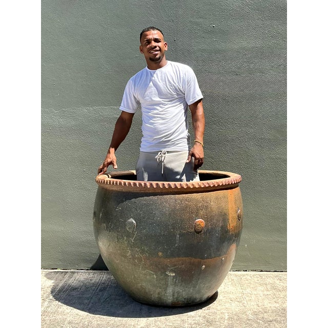 Mid-Century Modern Vintage Monumental Glazed Ceramic Planter For Sale - Image 3 of 12